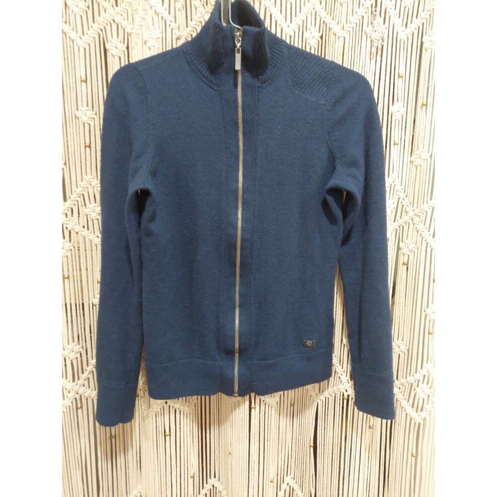 BMW Blue Wool Blend Zip Up Knit Sweater Size S Small